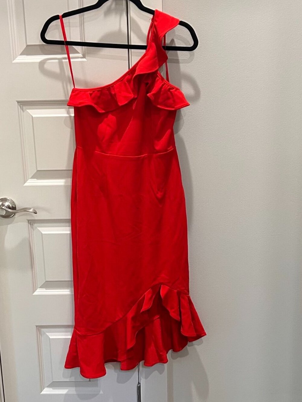 Red Ruffle One Shoulder Strap Dress